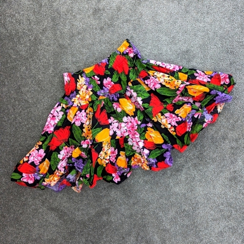 FLORAL multi color cotton mini flowy skirt